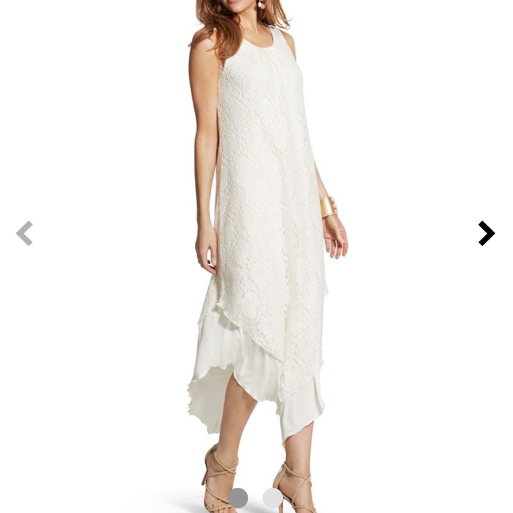 LOVELY LACE ANGLED-HEM DRESS- Chico’s